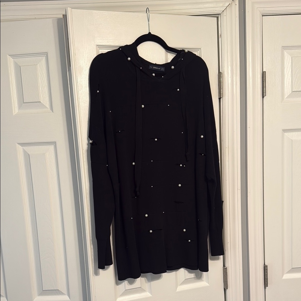 Black Pearl-Embellished Hoodie